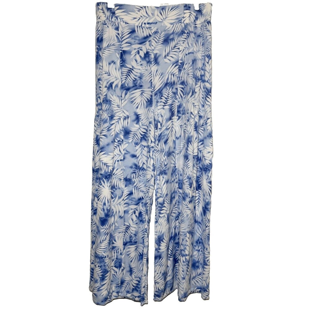 Kendall + Kylie Large Blue Tropical Palm Print Wide Leg Palazzo Pants